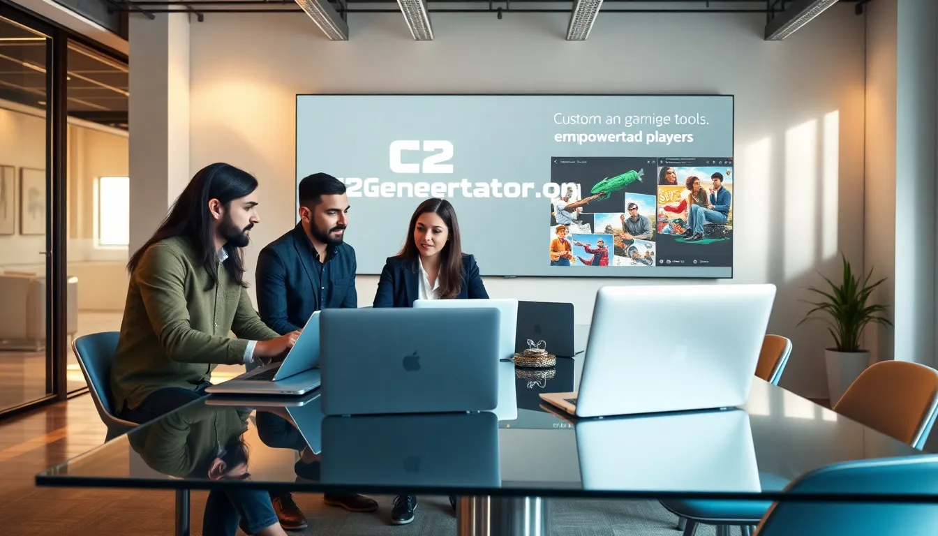 diverse team collaborating on gaming tools in a modern office.